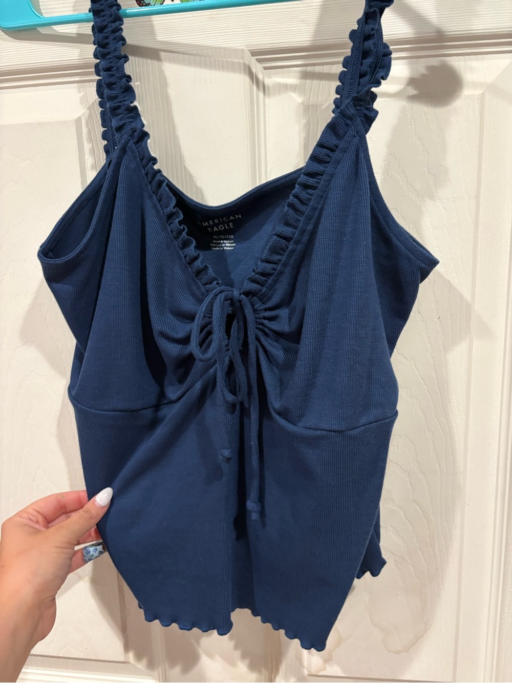 American Eagle Outfitters Navy Ruched Tie-Front Camisole